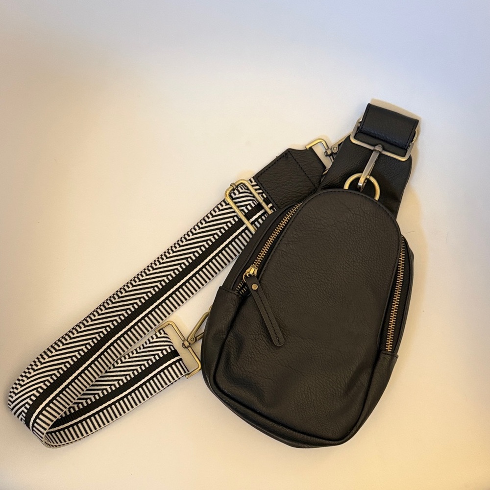 Anthropologie Black Crossbody Bag with Gold Accents